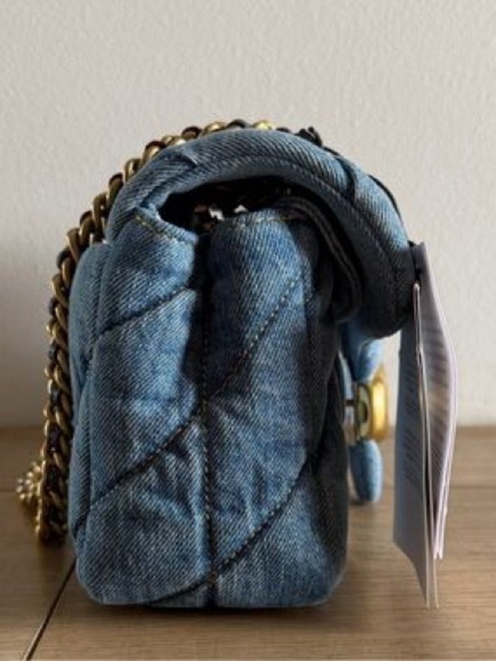 Coach Quilted Denim Shoulder Bag with Brass Chain - Picture 3 of 5